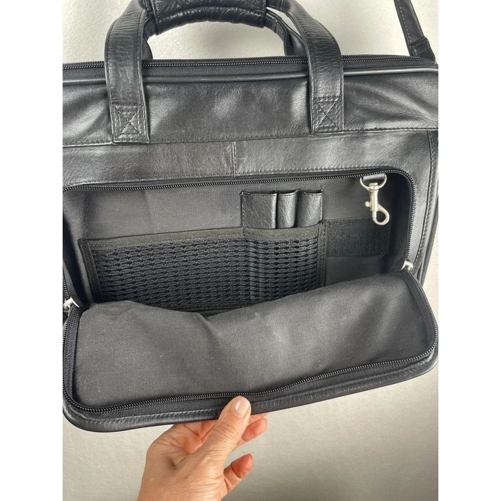 Winn International Black Genuine Napa Leather Briefcase Laptop Bag Attaché Case